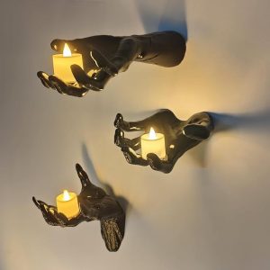 dazonge halloween decorations, pack of 3 wall mounted creepy reaching hands with lighted candles, life sized horror hands for gothic wall decorations, scary halloween decorations indoor