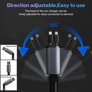 4 in 1 starry sky car charger with retractable cable 2 ports