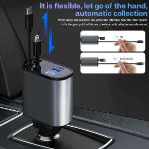 4 in 1 starry sky car charger with retractable cable 2 ports