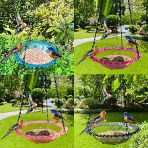 best seller hanging bird feeder tray – outdoor garden & balcony bird feeding dish with iron chain