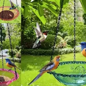 best seller hanging bird feeder tray – outdoor garden & balcony bird feeding dish with iron chain