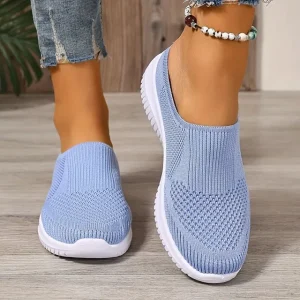 women’s breathable knit slip on walking shoes