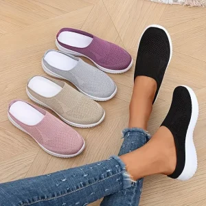 women’s breathable knit slip on walking shoes